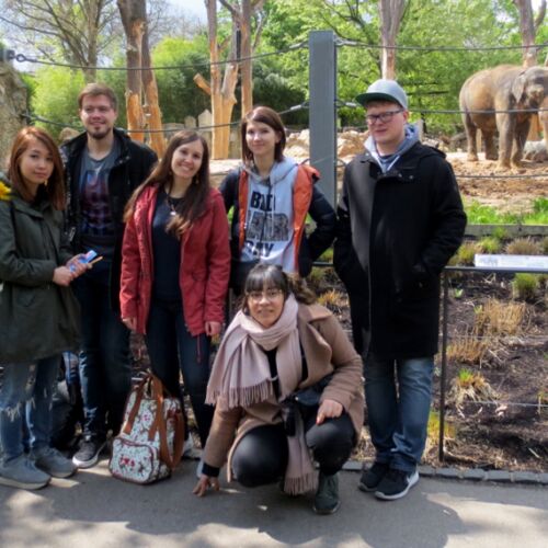 The Swim team in front of the elephant enclosure at Wilhelma Zoo